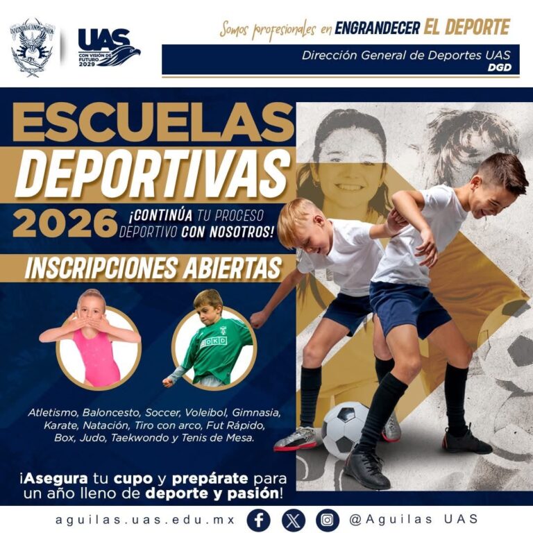 La UAS abre sus Academias Deportivas 2026-2027 con alrededor de 15 disciplinas para impulsar el talento, la convivencia y los valores entre niñas, niños y jóvenes