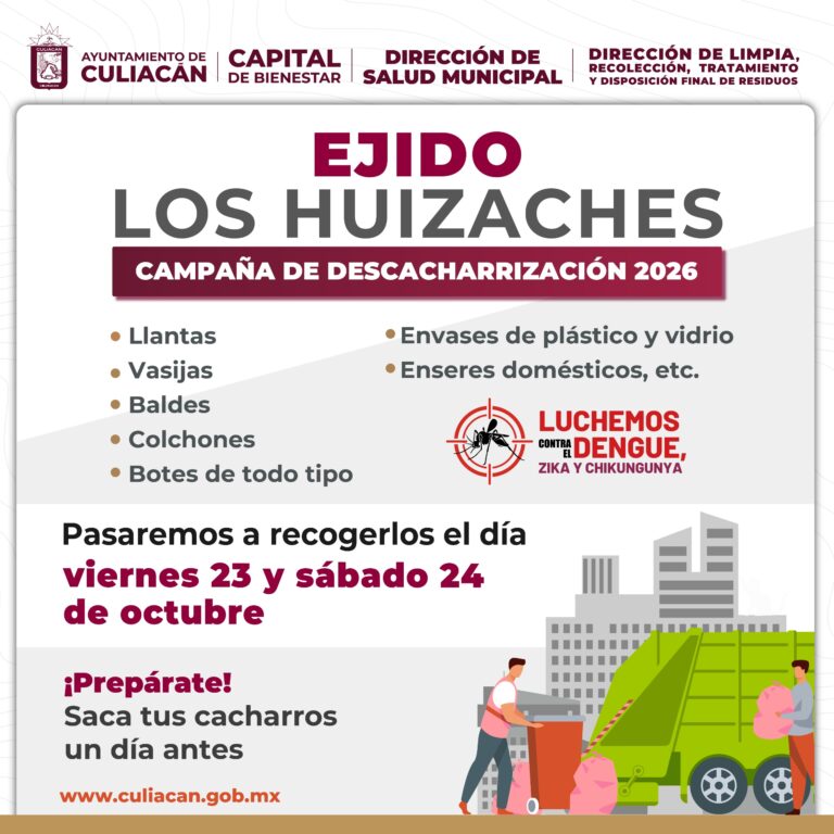 Invitan a habitantes del ejido Los Huizaches a sumarse a la campaña de descacharrización 2026