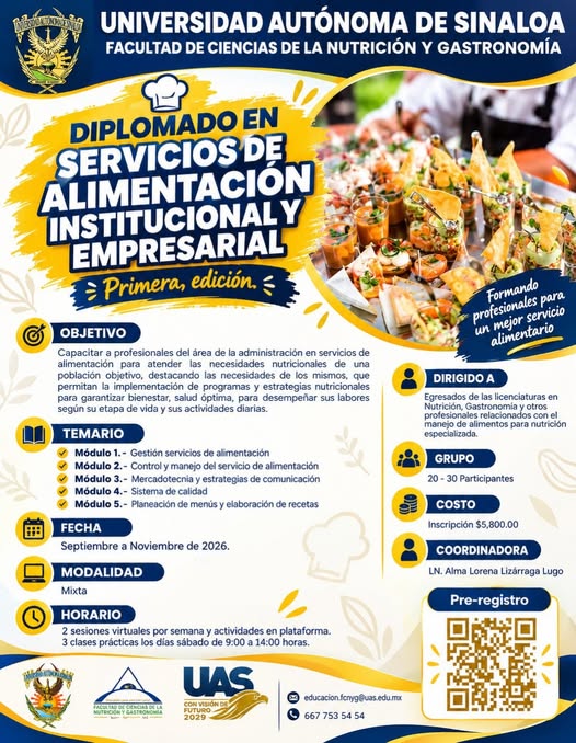 Abre la UAS convocatoria para diplomados en Nutrición Infantil, Carnicería y Servicios de Alimentación, una oportunidad de actualización y profesionalización